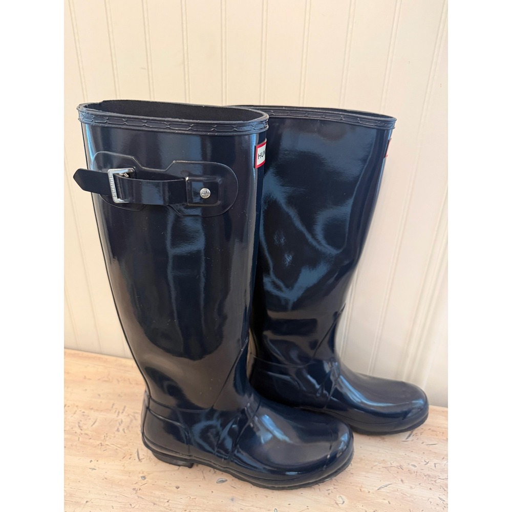 Hunter Rain Boots Womens Size 10 Blue Rubber Knee High Tall Gloss WFT1000RGL - Picture 7 of 10